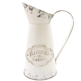 Soyizom French Country Style Vase Primitive Jug, Rustic Decor Flower Vase Shabby Chic Water Jug Can Tin Pot Metal Farmhouse Pitcher Vase for Wedding Party home Decoration，White-pitcher/11-Large