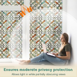 Oxdigi 3D Stained Glass Window Film Decorative Window Tint for Home, Bathroom Window Privacy Film, Static Cling Window Clings, Anti UV Sun Blocking Window Cover Decals Sticker, Ribbons, 23.6"x 35.4"