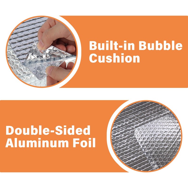 VUAOHIY Double Reflective Insulation Roll, 47" X10' Double-Sided Aluminum Bubble