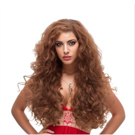 Rugelyss Long Wavy Wigs 28 Inches Natural Ginger Synthetic Kinky Curly Hair Wig for Women or Cosplay(ginger)