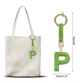 QUARKZMAN Buchstabe P Buchstabenanhänger Strass Initial Alphabet Letters Charm Zubehör für Schlüsselanhänger Armband Armband Halskette Schmuckherstellung Taschen, Hellgrün