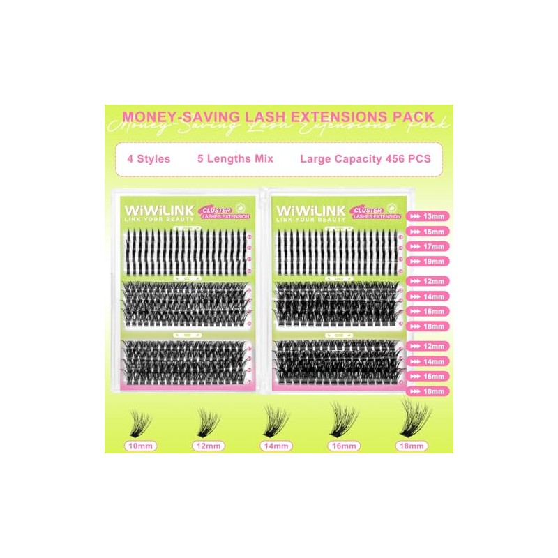 Lash Clusters Kit with Spikes Lashes Clusters Wispy 60D+80D+100D+200D Manga
