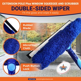 Bring It On Cleaner 20 Foot Reach Extension Pole Plus Squeegee & Window Washer Telescopic Pole for Window Cleaning Extension Pole for Cleaning Windows