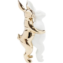 Kare Hugging Rabbits Design Decorative Figurine, White / Gold, Decorative Object, Rabbit Motif, Glazed Stoneware, 25 x 15 x 12 cm (H x W x D)