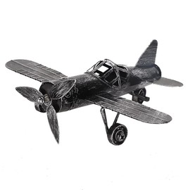 Aeroplane Model, 22.5 x 18 cm Aeroplane Statues, Vintage Plane Model, Metal Wrought Iron Double Decker Craft Handmade Miniature Plane Models Home for Ornament Photo Props