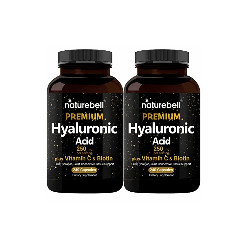 NatureBell 2 Pack Plant Based Hyaluronic Acid Supplements 250mg with