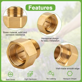 Garden Hose Bib Adapter, 1-1/16" Fine Thread (Female), to 3/4 GHT Male Hoses,Compatible with Outdoor Faucet to Garden Hose Connector, Brass-2 Pack