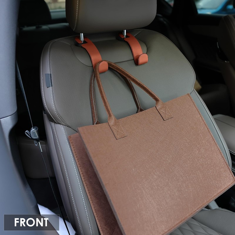 AMVOYOA Leather Hooks for Headrest - Fully Leather-Wrapped U-Shaped Purse