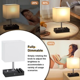 Kakanuo Table Lamp for Bedroom with Dual USB Ports, White Fully Dimmable Bedside Lamp with Phone Stands and 2 Charging Outlets, Desk Lamp for Nightstand and Living Room, LED Bulb Included