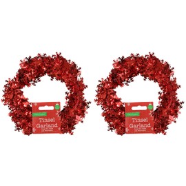 Red Snowflake Tinsel Garland Wire | 7.5 or 15 meters | Indoor Christmas Garland | Christmas Wreath Moldable Garland (15 Meters)