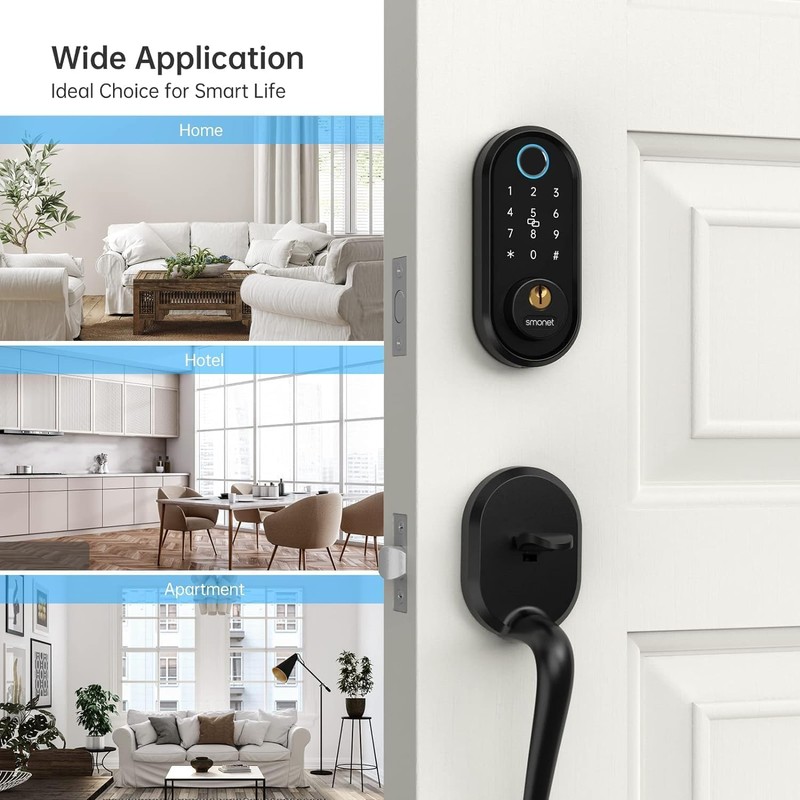 SMONET Front Door Lock Set with Handle, Smart Fingerprint Keyless