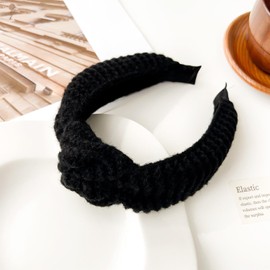 Knotted Headbands for Women Girls Non Slip Knit Head Bands Winter Headband for Women Fashion Top Knot Hairband Hair Accessories for Women Girls (Black, One size)