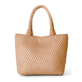 AUACDIY Woven Tote Bag for Women Fashion Woven Bags for Women Shoulder Bag Vegan Leather Handbags Large Work Travel Beach Tote Bags With Purse Apricot