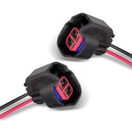 gunroil 2 PCS Car Fuel Injector Connector, EV6 EV14 Low Frequency Waterproof Fuel Injector Pigtail Connector Plug with Wire, Standard Motor Connection Accessories, for Most Cars (Black & Red)