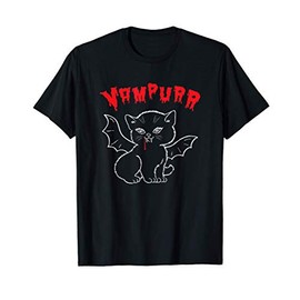 Vampire Kitten Vampurr with Bat Wings, Fangs and Blood Drip T-Shirt