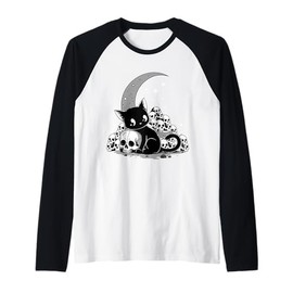 Cat Skulls Creepy Cute Kitty Goth Black Alt Alternative Raglan Baseball Tee