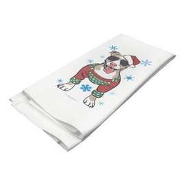 Christmas Party Supplies Cool Pitbull in an Xmas Sweater Holiday Decor 2 Pack Kitchen Tea Towels White