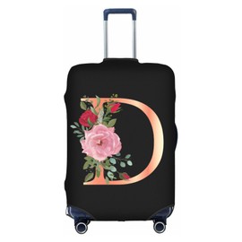 Wansin Floral Letter D Travel Luggage Cover Spandex Suitcase Protector Elastic Washable Stretch Suitcase Cover,Size M(Fit 22-24inch Suitcase)