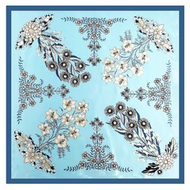 35 inches Silk Feeling Formal Large Square Neck Scarf Head Hair Wraps Handkerchief for Women Girls(Blue Flowers)