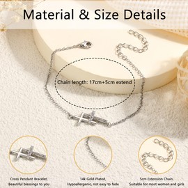 Dochais Cross Bracelet Women's - 14K Gold Plated Bracelets Waterproof Adjustable Gold/Silver Bracelet Set for Women Girls Golden Bracelet Jewellery Gift, 22 cm, Brass