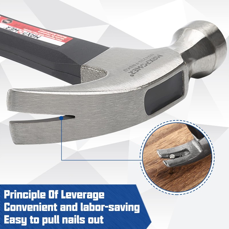 Claw Hammer 8Oz, MAXPOWER Curved Rip Claw Hammer Framing Hammer