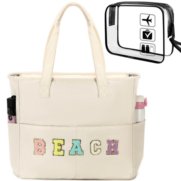 Bolsas de playa para piscina, bolsa grande para mujer y mujer, bolsa de transporte con compartimento húmedo para viajes de fin de semana, impermeables, beige (Beach Beige), X-large