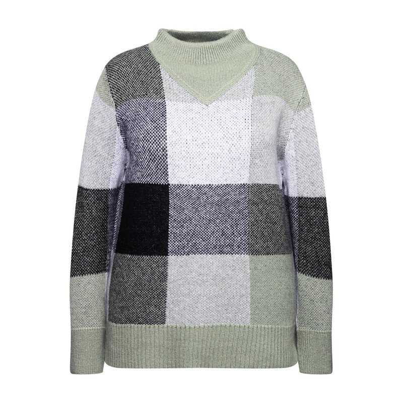 Ulla Popken Women's Plaid Print Stand Collar Long Sleeve Pullover,