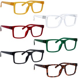 BLUELESS Oversize Reading Glasses Men Metalless Screwless Spring Hinges 6 Pack Readers for Wide Face +1.25