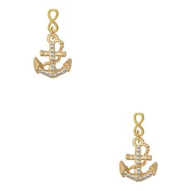 Delight Jewelry Goldtone Clear Crystal Anchor Goldtone Infinity Post Earrings