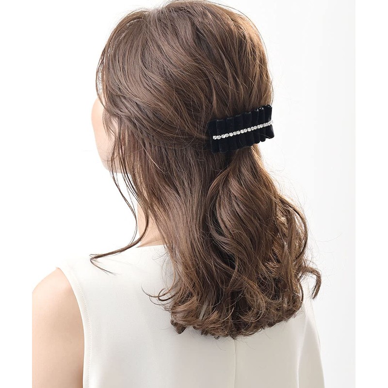VINGTAINE H-789 Velvet Stone Barrette Hair Clip, Rhinestone Hair Accessory