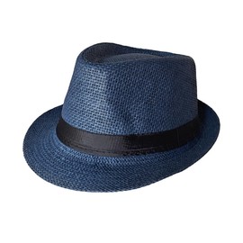 Panchitalk Straw Fedora Hat Wide Brim Summer Beach Sun Cap Panama Hat for Men Women, Navy Blue, Small