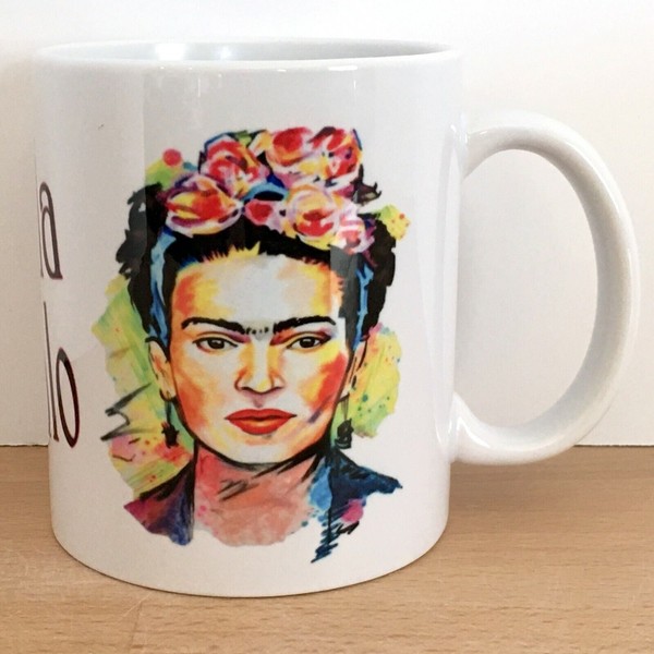 FRIDA KAHLO Coffee Mug 11 oz White Gloss Self Portrait Oil Feminist, Sublimated
