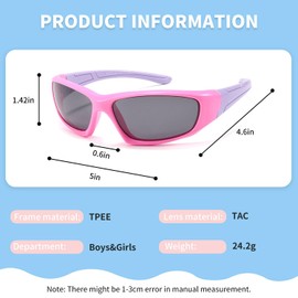 SooGree Sports Polarized Kids Sunglasses TPEE Unbreakable Polarized Sports Glasses UV Protection Youth Baseball Shades Sport Shade Beach Sun Glass Children Boys Girls Kids Age 3-12(Style 3)