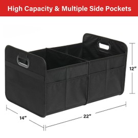 Simple Deluxe Trunk Organizer for Car/SUV, Foldable 2 Compartment 50L Car Storage, 600D Waterproof Oxford Polyester Car Storage Organizer, Anti-Slip & Leak-Proof Car Accessories for Travel, Black