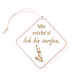 Engraved Diamond Wooden Sign with German Text "Mir reichts, ich bin windsurfen surfen" - Decorative Sign for Hanging 12.5 x 12.5 cm | Dekolando Home Accessories