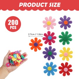 200PCS Felt Flowers Fabric Embellishments, 2.8cm Colorful Fabric Flower Decorations for DIY Arts and Crafts, Assorted Colors for Easter, Weddings, Birthdays, and More