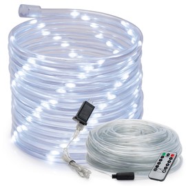 West Ivory 50ft Cool White 8-Mode LED Rope Light, Outdoor Waterproof Accent Lighting, Remote Control Included, ETL Certified w/Clear Flexible PVC Tube, Holiday Christmas Lights, Ambient Décor