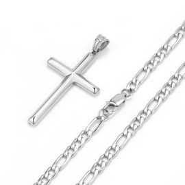 SytsLNKXXX Cross Necklace for Men and Women-Stainless Steel Necklace,18K Gold Plated/Silver Cross Pendant with 4.5MM Figaro Chain,18-24IN,Jerewlry Gift with Flannel Bag