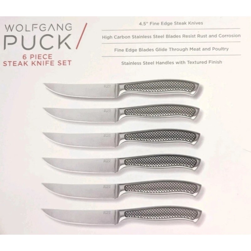 Wolfgang Puck 6 Piece Stainless Steel Steak Knife Set-Black-NEW IN