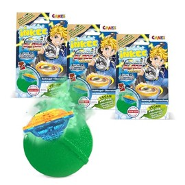 INKEE Surprise Blade Kampfkreisel - 3x Badebomben Kinder mit Überraschung - 3 von 6 BLADE mini Kreiseln - Badekugeln 3x 100g mit Schokolade-Duft und Kakaobutter, Grün oder Rot