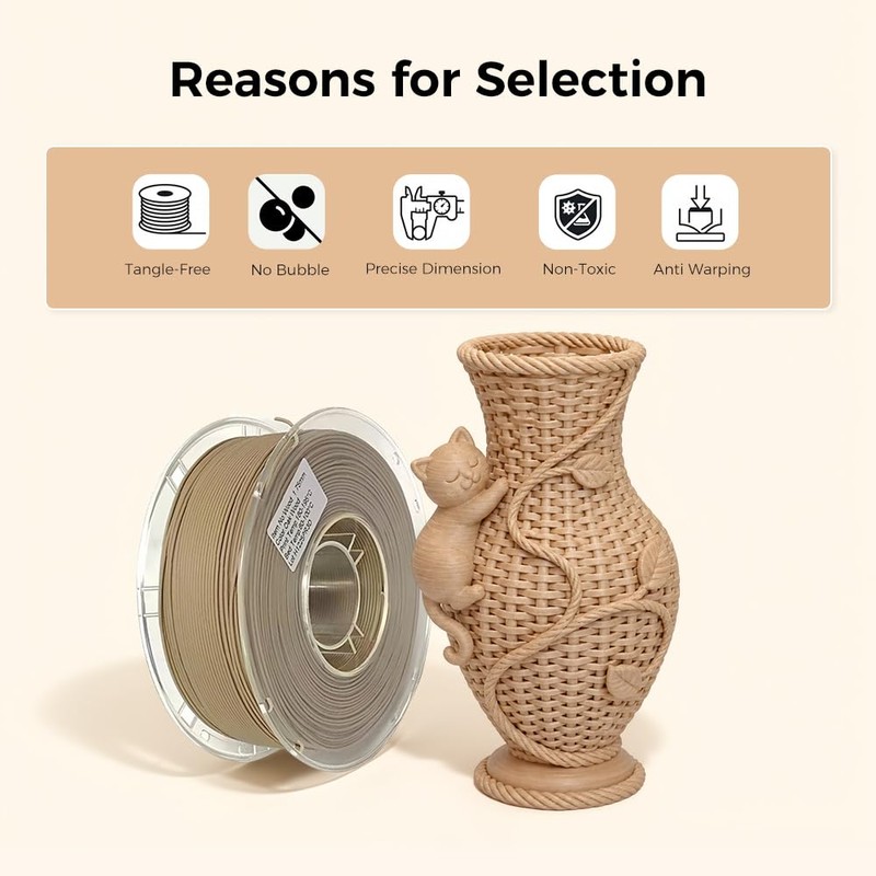 Silk Wood PLA Filament 1.75mm 3D Printer Filament 1kg (2.2lbs)