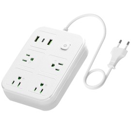 European Travel Plug Adapter, European Power Strip with 4 AC Outlets 1 USB C and 2 USB Ports, Europe to US Plug Adapter Type C for EU Germany France Spain Italy Travel (3ft)