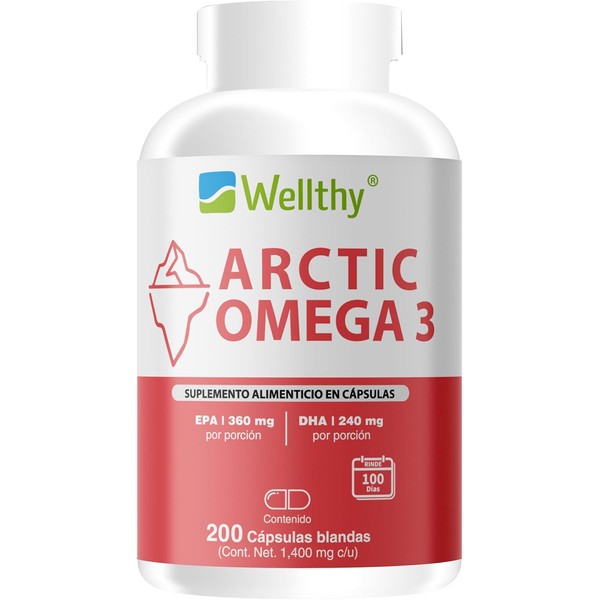 Wellthy Acrtic Omega 3 Softgel 200 Cápsulas. 360mg EPA, 240mg