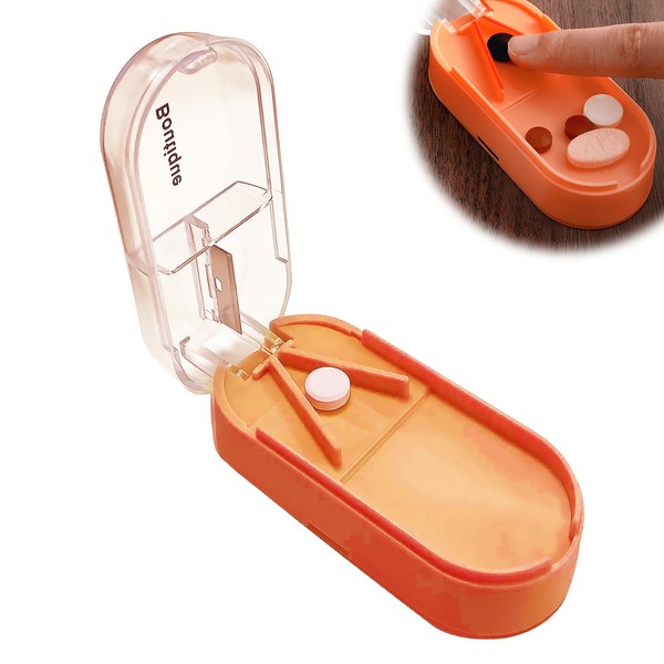 lomdung Pill Cutter with Steel Blade, Portable Pill Divider with
