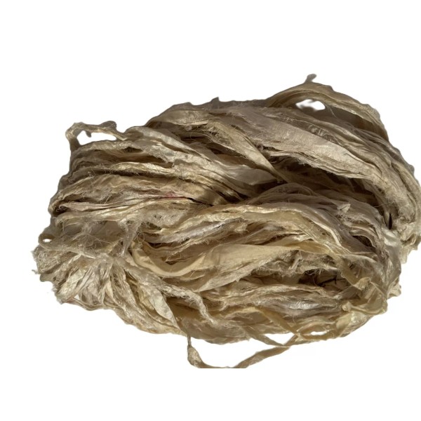 India 10 yards Recycled Sari Silk Ribbon Yarn, off White