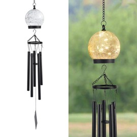 Wind Chimes Outdoor Solar Lights, 42 Inch Large Sympathy Chime 15 LED Twinkle Warm White Crackled Glass Sphere Ball Hanging Lantern Birthday Gifts for Decorative in Garden, Yard, Patio, Landscape