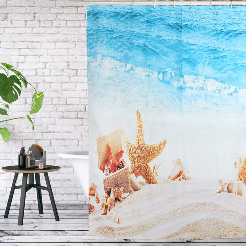 Beautiful Beach Scenery Shower Curtain Waterproof Mildew Proof Print Bath