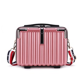 Duleylv Mini Suitcase Hard Shell Makeup Bag Travel Cosmetic Case Portable Makeup Luggage with Shoulder Strap for Women Pink