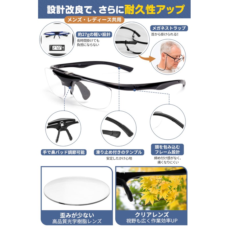 Gokei Magnifying Glasses, Flip-up Magnifying Glasses, Blue Light Cut, Magnifier,