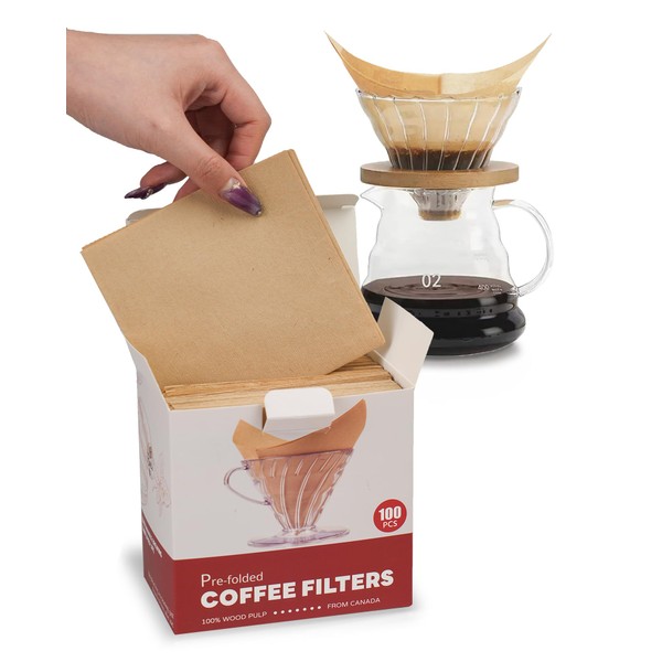 Brew Choice Pre-folded V60 Size 02 Cone Coffee Filters, 100